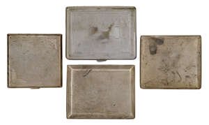 
	
		A group of three engine-turn patterned silver cigarette cases comprising: an Asprey & Co...