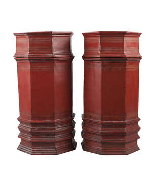 
	
		A pair of Burmese red lacquer octagonal food containers, 18th/19th century, 40cm high, in...