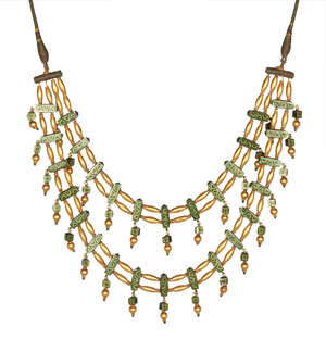 
	
		A gold, enamel and diamond necklace, India, 19th century, composed of two double rows of...
