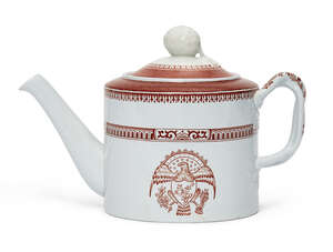 
	
		A Copeland Spode cylindrical tea pot and cover, late 19th/early 20th century, printed...