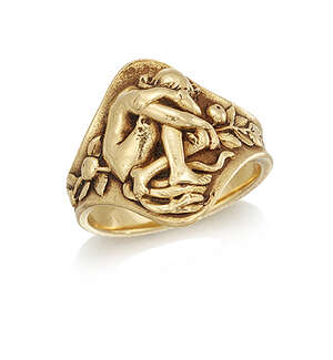 
	
		A French Art Nouveau gold ring attributed to Paul Louchet, modelled in high relief with...