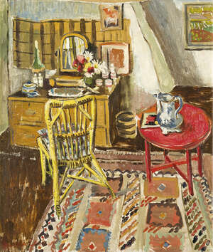 
	
		Freida Lock, 
		South African 1902-1962-
		 
		Interior, 1960;
		 
		oil on canvas,...