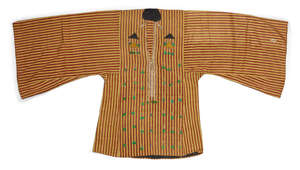 Two embroidered silk shirts, Sa'ada Yemen, late 19th-20th century, the ochre-coloured silk...