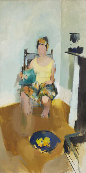 
	
		Laura Matthews, 
		British b.1964- 
		 
		Hephzibah  Girl in Green, c.1987; 
		 
		oil...