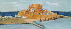 Margaret (Grete) Marks, German/British 1899-1990- Peniscola; oil on board, signed, 39.5x94cm, (ARR)
		 
		Provenance: with Panter & Hall, according to the l