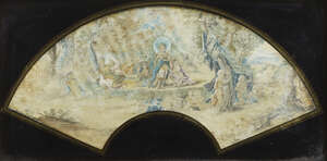 
	
		French School, 
		mid- late 17th century- 
		 
		A fan design depicting a Saint with...