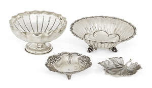 
	
		A small group of Greek silver comprising: a pedestal bowl with crimped rim and...