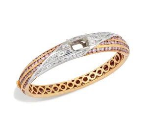 Graff. A diamond and pink diamond bangle, with a rectangular-shape vacant collet, to a...