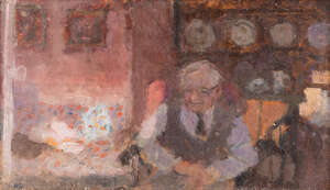 
	
		Bernard Dunstan RA, 
		British 1928-2017 - 
		 
		George Sweet at Home, 1990; 
		 
		oil...