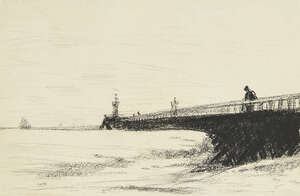 
	
		Théodule-Augustin Ribot, 
		French 1823-1991- 
		 
		A pier in France; 
		 
		