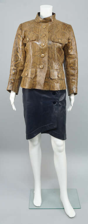 
	
		Yves Saint Laurent rive gauche: a snakeskin jacket, with brown velvet collar, button...