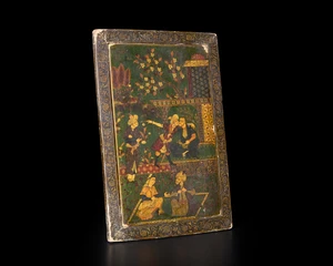 A rectangular lacquered papier-mache mirror case, Qajar Iran, late 19th/early 20th century,&nbsp;
The...