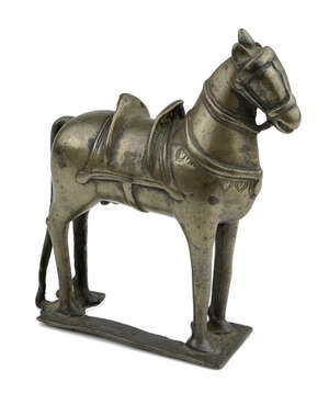 
	
		A bronze model of a horse, India, 17th century, on a rectangular base with central...