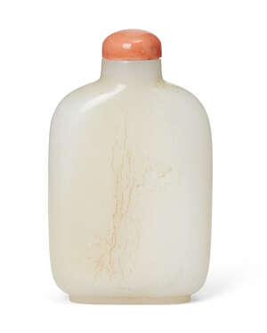
	
		A Chinese mutton fat jade snuff bottle, 20th century, of flattened shouldered form with...