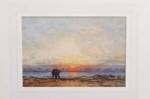 
	
		After Eduard Hildebrandt, 
		German 18181869- 
		 
		An elephant on the shores of a...