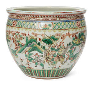 
	
		A large Chinese porcelain jardiniere, late 19th century, painted in famille verte enamels...