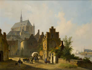 
	
		Bartholomeus van Hove, 
		Dutch 1790-1880- 
		 
		A capriccio view of a Dutch Town;...