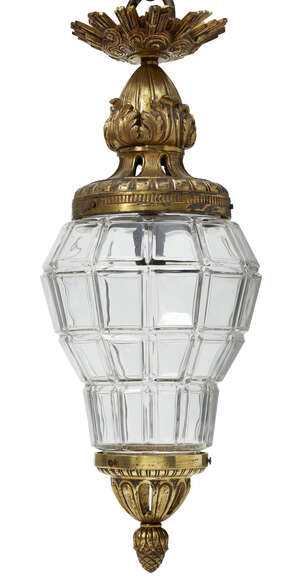 
	
		A French gilt bronze and glass lantern, after a model from Versailles, 19th century, the...
