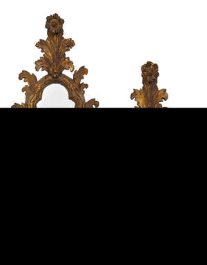 
	
		A pair of Italian giltwood and gesso girandole mirrors,18th Century, with foliate and...