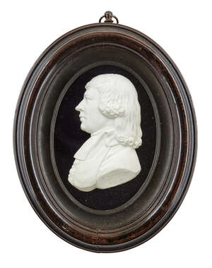 
	
		James Tassie, Scottish, 1735-1799, a white paste portrait relief of George Lawson...