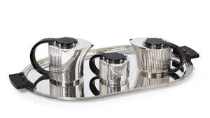 
	
		Puiforcat, a French silver plated and ebonised-rosewood 'Etchea 1937' pattern tea/coffee...