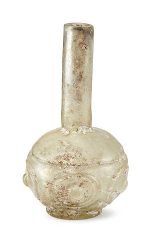 
	
		A clear glass bottle vase with moulded decoration, Iran, 11th-12th century, of globular...