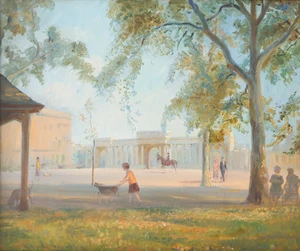 Donald Wood,&nbsp;British 1889-1953 -&nbsp;Rotten Row, Hyde Park;&nbsp;oil on canvas, signed lower left 'Donald...