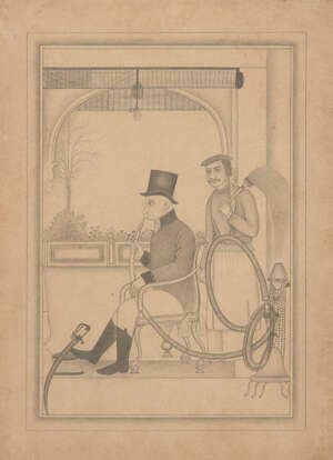 
	
		A very fine Company School drawing of a man smoking a huqqa, India, circa 1815-20, pencil...
