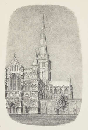 
	
		Frederick Marns, 
		British 1933-2013- 
		Salisbury Cathedral, 1984; 
		pen and black ink,...
