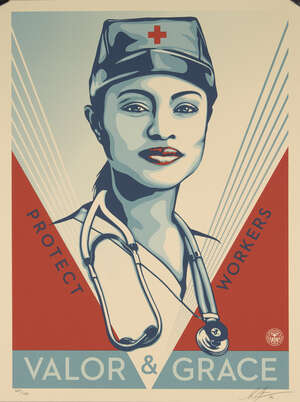 
	
		Shepard Fairey, 
		American b.1970-
		 
		Valor & Grace Nurse, 2020;
		 
		screenprint...