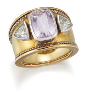 
	
		Theo Fennell, a morganite and diamond three stone ring, signed Fennell, British hallmarks...