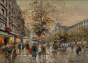
	
		Antoine Blanchard, 
		French 1910 - 1988 - 
		 
		Les Grands Boulevards, Paris en 1900;...