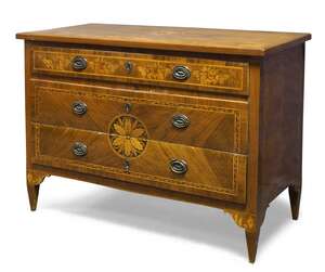
	
		A North Italian walnut and marquetry inlaid commode, 18th Century, the rectangular top...