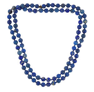 
	
		A lapis lazuli necklace, composed of a single row of uniform lapis lazuli beads, length...