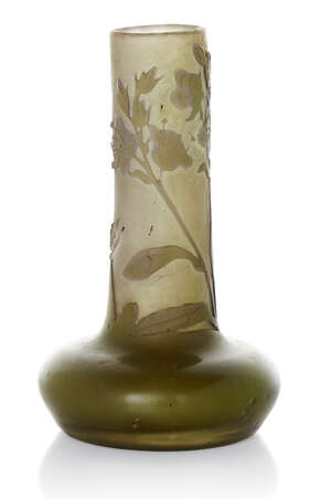 
	
		Galle, 
		 
		Green glass bottle vase, 1905-1908, 
		Cameo glass, 
		Signed in cameo,...