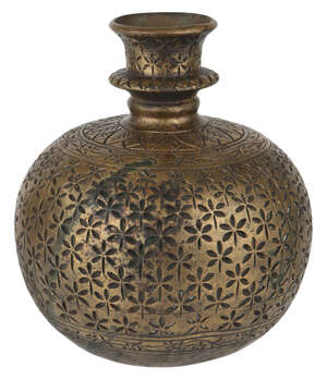 
	
		A carved brass spherical huqqa base, possibly Lahore, India, late 17th century, of...