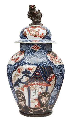 
	
		A large Japanese Arita porcelain octagonal jar and cover, 17th century, painted in...