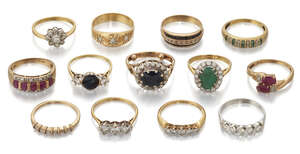 
	
		A collection of thirteen gem-set and diamond rings, including a sapphire and diamond...