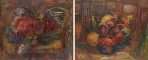 
	
		Basil Nubel ARCA, 
		British 1923-1981-
		 
		Large bunch of Red Flowers and Peonies...