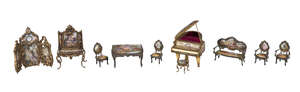 
	
		A collection of Continental miniature enamelled furniture, decorated in the style of...