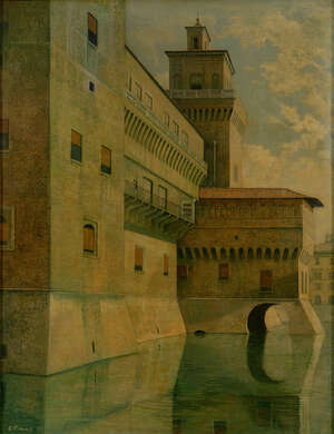 
	
		Robert Frame, 
		Scottish c.1922-1989 - 
		 
		Castello Estense, Ferrara, Italy, 1979;...