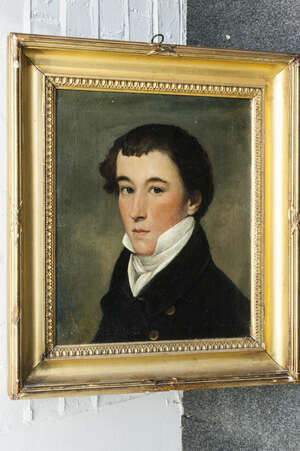 
	
		British School, 
		late 18th/early 19th century- 
		 
		Portrait of a young man, head...