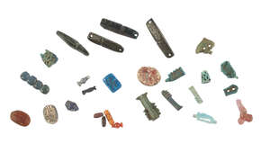 
	
		RTOA group of various Egyptian amulets, of various periods, including a scarab, faience...