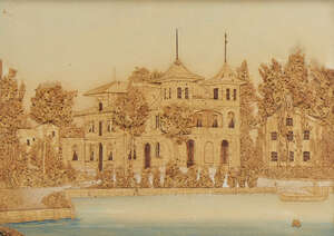 
	
		A German cork relief picture of the boathouse rowing club Hamburg, late 19th century, in...