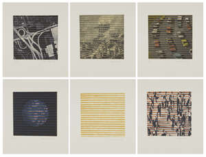 
	
		Matthew Radford, British b.1953- 
		Newsreel, 2003; 
		six etchings in colours, all signed...