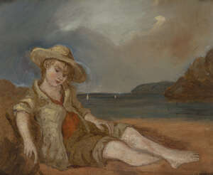
	
		G. Moreau, 
		French, late 19th century- 
		Boy seated on a beach; 
		oil on board,...