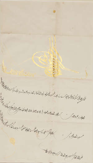 
	
		A firman of Sultan Abdulmejid I conferring theOrder of the Medjidieon AmédeéOutrey,...