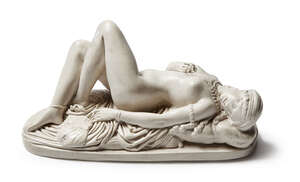 
	
		After Jean-Jacques Pradier, French, 1790-1852, Odalisque couchée, painted plaster...