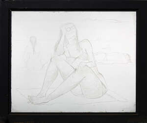 
	
		John Hutton (1906-1978), a engraved glass figurative window
		Girls on a beach, c. 1969,...