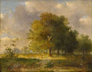 
	
		Norwich School, 
		early 19th century- 
		 
		Figure under an oak tree and figure...